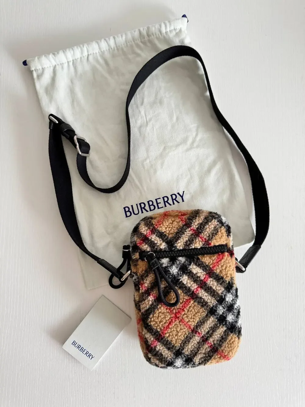 Burberry Vintage Check Beige Fleece Crossbody Bag